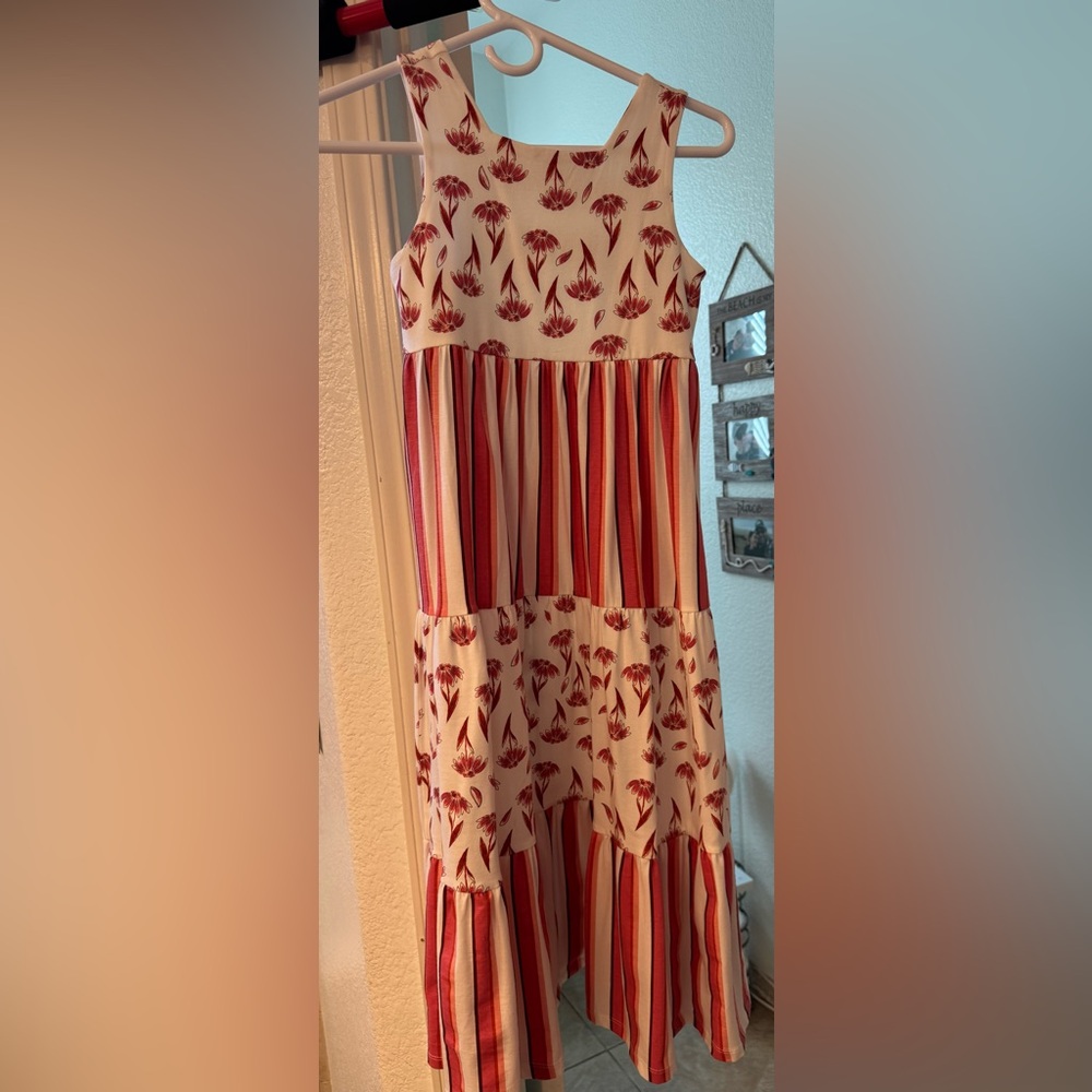 Tommy bahama Girls' Red Floral & Stripe Tiered Dress